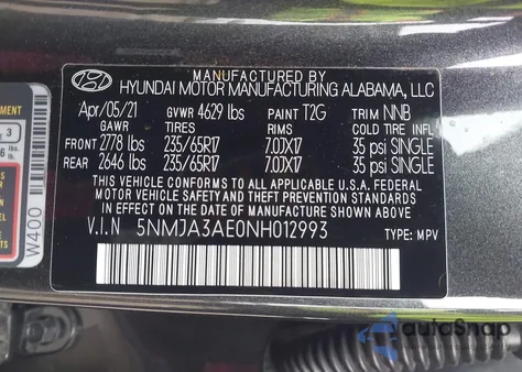 2022 Hyundai Tucson Se z USA, uszkodzony, nr VIN 5NMJA3AE0NH012993